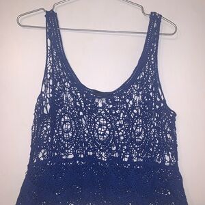 Navy Blue Embellished Cropped Tank Top